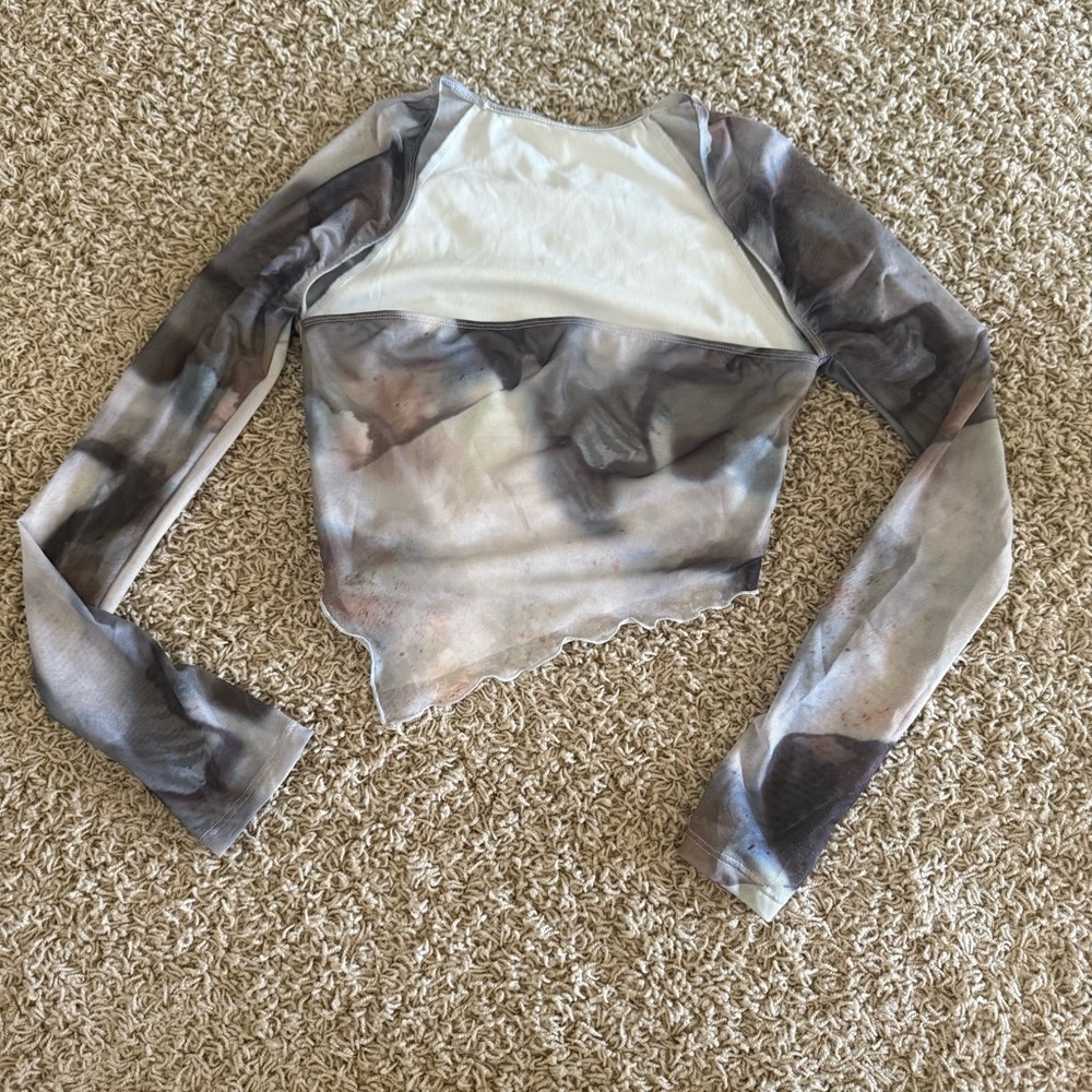 SHEIN Artistic Gray and Cream Long Sleeve Blouse